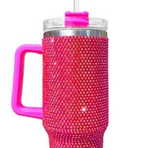 Rhinestone Glitter Bling 40oz tumbler w/Handle & Straw- Stainless Steel NIB